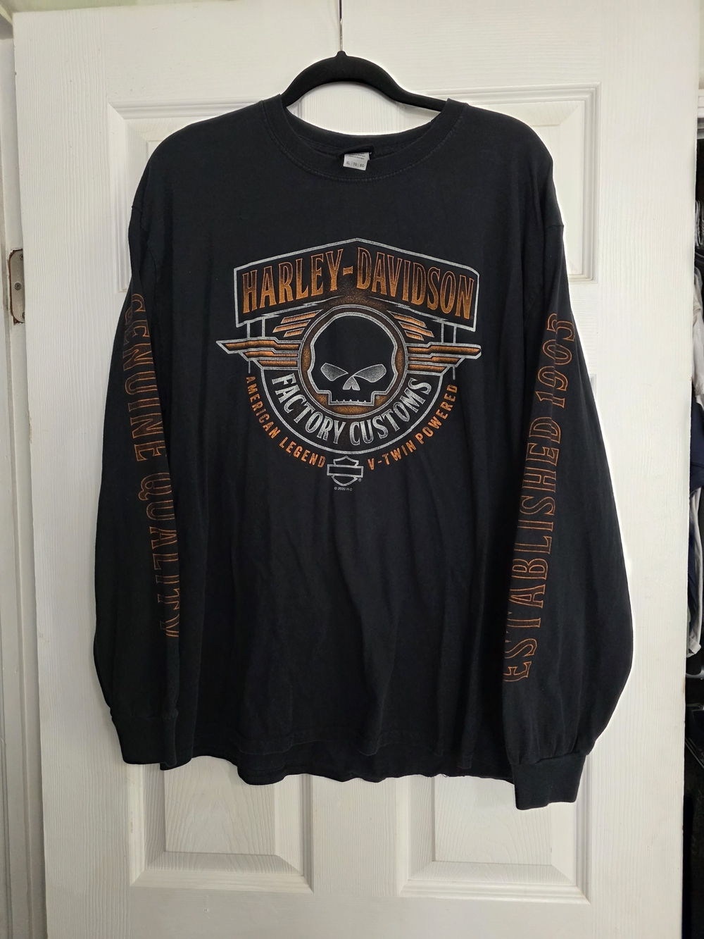 Harley-Davidson Black Long Sleeve Tee with Orange Skull Graphic